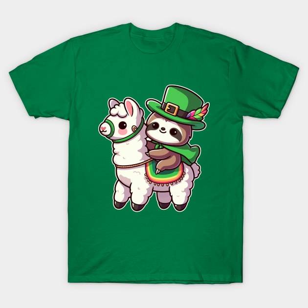 Irish Sloth Riding A Llama Funny Kawaii St Patrick's Day T-Shirt by Cuteness Klub